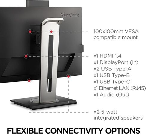 شاشة فيوسونيك VG2456 مقاس 24 بوصة بدقة 1080 بكسل مزودة بمنفذ USB 3.2 من النوع C وإيثرنت جيجابت مدمج وبيئة عمل قابلة للإمالة بزاوية 40 درجة للمنزل والمكتب، باللون الأسود in Saudi Arabia
