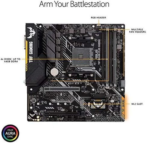 اسس لوحة ام للالعاب AMD B450 mATX مع اضاءة LED RGB مزامنة اورا، دعم DDR4 3466MHz، 32Gbps M.2، HDMI 2.0b، نوع C وUSB 3.1 اصلي الجيل الثاني. (TUF B450M-PLUS GAMING) in Saudi Arabia