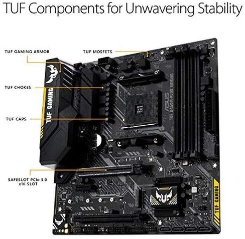 اسس لوحة ام للالعاب AMD B450 mATX مع اضاءة LED RGB مزامنة اورا، دعم DDR4 3466MHz، 32Gbps M.2، HDMI 2.0b، نوع C وUSB 3.1 اصلي الجيل الثاني. (TUF B450M-PLUS GAMING) in Saudi Arabia