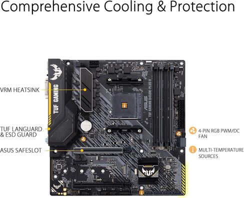 اسس لوحة ام للالعاب AMD B450 mATX مع اضاءة LED RGB مزامنة اورا، دعم DDR4 3466MHz، 32Gbps M.2، HDMI 2.0b، نوع C وUSB 3.1 اصلي الجيل الثاني. (TUF B450M-PLUS GAMING) in Saudi Arabia