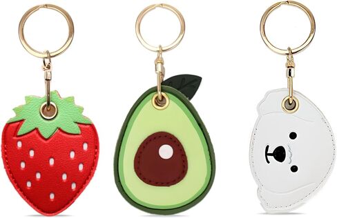 REDX1 [3Pack] حافظة جلدية واقية لغطاء Apple Airtag، جهاز تعقب سلسلة المفاتيح GPS Airtag مع حلقة مفاتيح، غطاء حماية هوائي مضاد للخدش (الفراولة، الأفوكادو، الكلب) in Kuwait