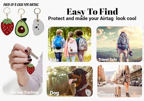 REDX1 [3Pack] حافظة جلدية واقية لغطاء Apple Airtag، جهاز تعقب سلسلة المفاتيح GPS Airtag مع حلقة مفاتيح، غطاء حماية هوائي مضاد للخدش (الفراولة، الأفوكادو، الكلب) in Kuwait