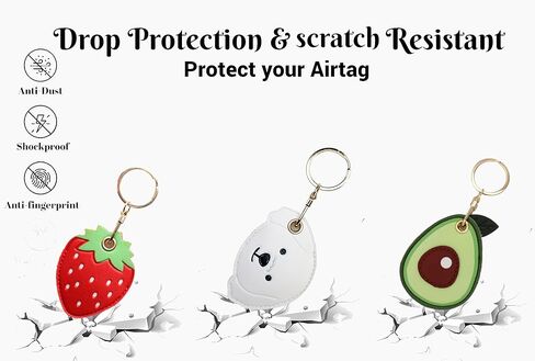 REDX1 [3Pack] حافظة جلدية واقية لغطاء Apple Airtag، جهاز تعقب سلسلة المفاتيح GPS Airtag مع حلقة مفاتيح، غطاء حماية هوائي مضاد للخدش (الفراولة، الأفوكادو، الكلب) in Kuwait