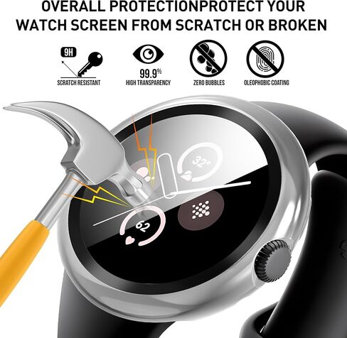 Suoman 3-Pack for Google Pixel Watch 3/2/1 41mm Case, [Anti-Scratch] 9H Tempered Glass Screen Protector+ All-Round PC Glossy Protective Cover Bumper in Saudi Arabia