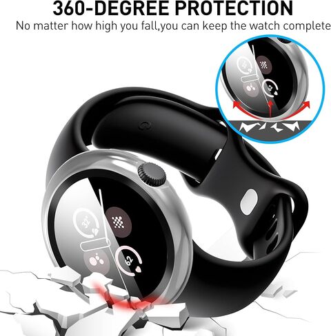 Suoman 3-Pack for Google Pixel Watch 3/2/1 41mm Case, [Anti-Scratch] 9H Tempered Glass Screen Protector+ All-Round PC Glossy Protective Cover Bumper in Saudi Arabia