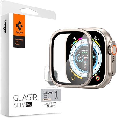 Spigen Tempered Glass Screen Protector with Alloy Tray [Glas.tR Slim Pro] designed for Apple Watch Ultra 2 / Apple Watch Ultra - Titanium in Saudi Arabia