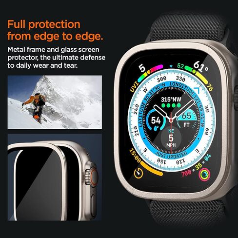 Spigen Tempered Glass Screen Protector with Alloy Tray [Glas.tR Slim Pro] designed for Apple Watch Ultra 2 / Apple Watch Ultra - Titanium in Saudi Arabia