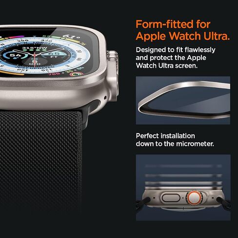 Spigen Tempered Glass Screen Protector with Alloy Tray [Glas.tR Slim Pro] designed for Apple Watch Ultra 2 / Apple Watch Ultra - Titanium in Saudi Arabia