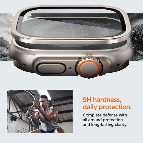 Spigen Tempered Glass Screen Protector with Alloy Tray [Glas.tR Slim Pro] designed for Apple Watch Ultra 2 / Apple Watch Ultra - Titanium in Saudi Arabia