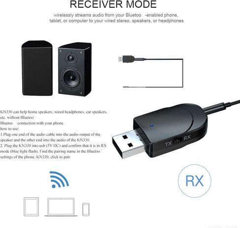محول USB بلوتوث 5.0 للكمبيوتر الشخصي، جهاز استقبال إرسال بلوتوث محمول، 2 في 1 محول AUX ستيريو بلوتوث لتلفزيونات السيارات in Saudi Arabia