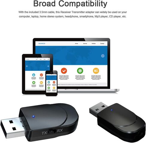 محول USB بلوتوث 5.0 للكمبيوتر الشخصي، جهاز استقبال إرسال بلوتوث محمول، 2 في 1 محول AUX ستيريو بلوتوث لتلفزيونات السيارات in Saudi Arabia