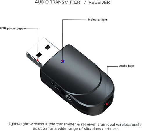 محول USB بلوتوث 5.0 للكمبيوتر الشخصي، جهاز استقبال إرسال بلوتوث محمول، 2 في 1 محول AUX ستيريو بلوتوث لتلفزيونات السيارات in Saudi Arabia