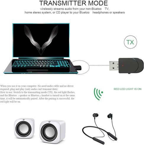 محول USB بلوتوث 5.0 للكمبيوتر الشخصي، جهاز استقبال إرسال بلوتوث محمول، 2 في 1 محول AUX ستيريو بلوتوث لتلفزيونات السيارات in Saudi Arabia