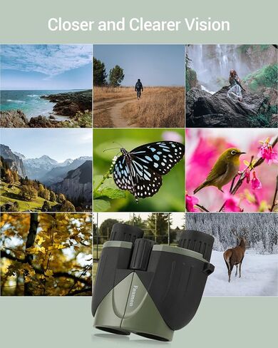 مناظير لمشاهدة الطيور، مناظير مدمجة مقاس 12 × 25 للبالغين، مجهر مقاوم للماء عالي القوة مع رؤية كبيرة ورؤية واضحة منخفضة الإضاءة، مناظير صغيرة للأطفال للصيد والسفر وحفلات التنزه سيرًا على الأقدام in Kuwait