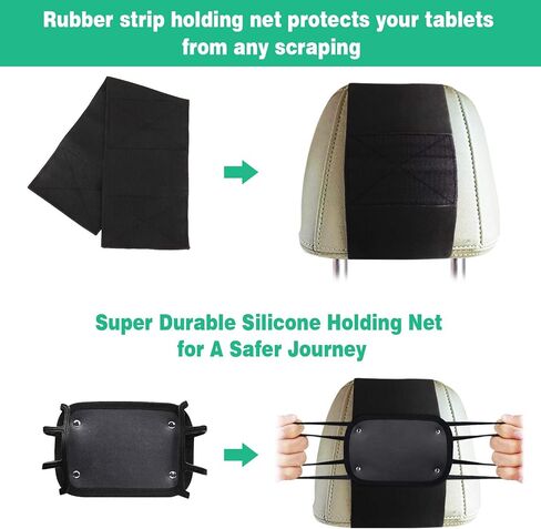 WONNIE Tablet Holder for Car, Upgraded iPad Holder for Car Mount Headrest, iPad Mount Back Seat for Kids with Anti-Slip Strap, Silicone Holding Net/Fits All 7-12.9'' Tablets in Saudi Arabia