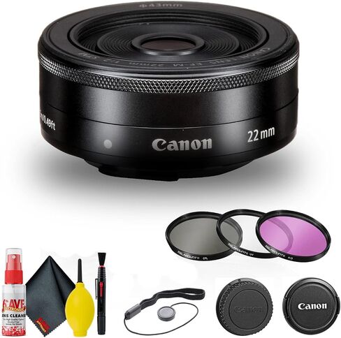 عدسة Canon EF-M مقاس 22 مم f/2 STM (5985B002) + طقم فلتر + حافظة للغطاء + طقم تنظيف + المزيد (متجددة) in Saudi Arabia