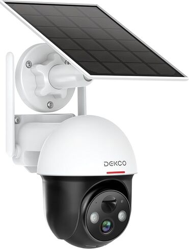 DEKCO 2K Solar Security Camera Wireless Outdoor, 360 Degree Rotating Pan Tilt Home Surveillance System with Spotlight and Sound Alarm, Night Vision, Motion Detection, 2 Way Talk, Requires 2.4GHz WiFi in Kuwait