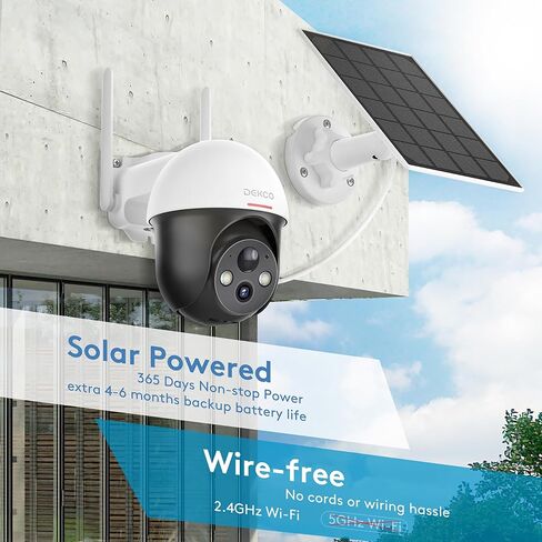 DEKCO 2K Solar Security Camera Wireless Outdoor, 360 Degree Rotating Pan Tilt Home Surveillance System with Spotlight and Sound Alarm, Night Vision, Motion Detection, 2 Way Talk, Requires 2.4GHz WiFi in Kuwait