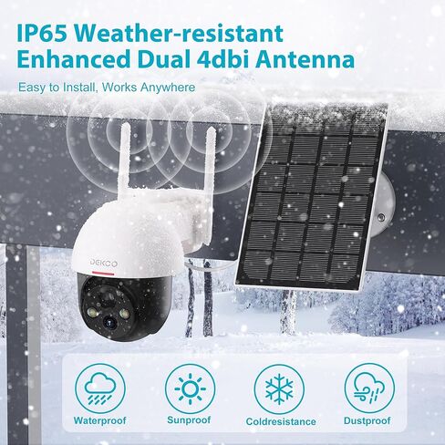 DEKCO 2K Solar Security Camera Wireless Outdoor, 360 Degree Rotating Pan Tilt Home Surveillance System with Spotlight and Sound Alarm, Night Vision, Motion Detection, 2 Way Talk, Requires 2.4GHz WiFi in Kuwait