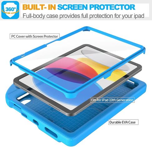SUPLIK Kids Case for iPad A16 11-Inch 2025 (11th Gen) & iPad 10th Generation (10.9" 2022), Durable Shockproof Stand Cover with Screen Protector/Pencil Holder/Handle for Kids, Pink in Kuwait