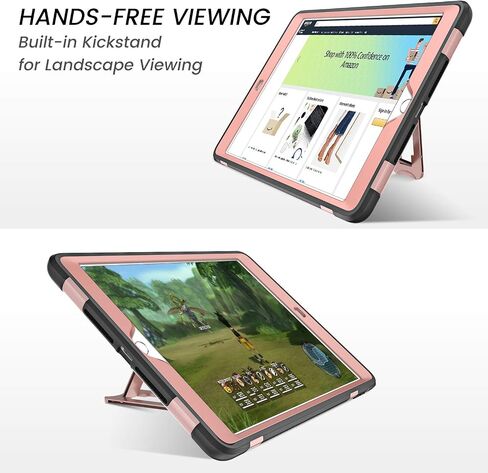 حافظة BENTOBEN لجهاز iPad 9th / 8th/ 7th Generation 10.2 ( 2021/2020/2019) غطاء حماية لوحي لامع مضاد للصدمات من 3 طبقات، ذهبي وردي in Saudi Arabia