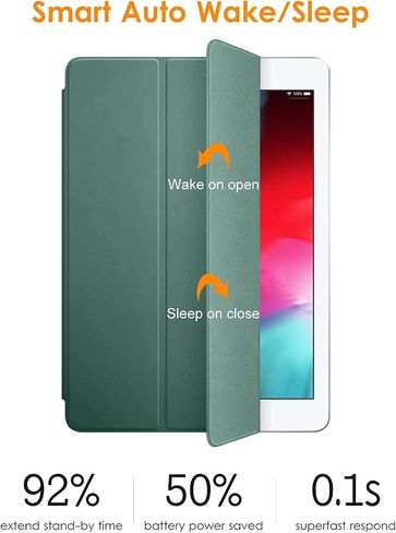 حافظة DTTO لجهاز iPad Air 2 (إصدار 2014)، حافظة ذكية رفيعة للغاية وخفيفة الوزن مع حامل ثلاثي الطي مع غطاء خلفي مرن ناعم من مادة TPU لجهاز Apple iPad Air 2 (موديل A1566/A1567)، أخضر منتصف الليل in Kuwait