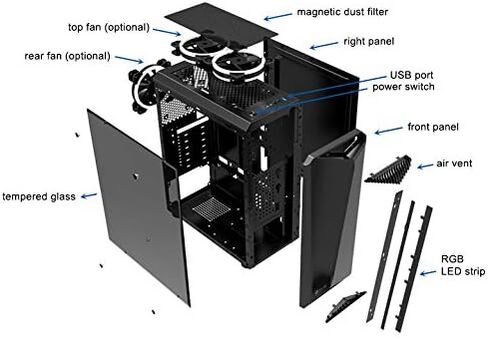 Bgears b-Vigor RGB Mid Tower مع ضوء RGB أمامي وزجاج مقسى جانبي وثيرمالتيك ذكي 500 وات 80+ وحدة PSU بيضاء معتمدة، طاقة مستمرة مع مروحة تبريد فائقة الهدوء مقاس 120 مم in Kuwait
