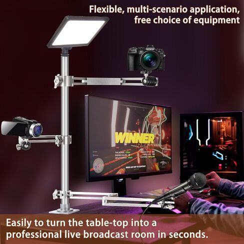 طقم حامل ذراع البث المباشر، حامل كاميرا ويب مرن مثبت على المكتب ومشبك ذراع الكاميرا، طقم بودكاست للضوء الحلقي/كاميرا DSLR/كاميرا الويب/إضاءة اللوحة in Kuwait