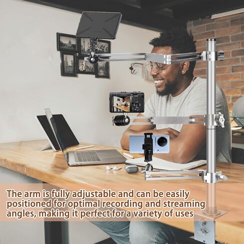 طقم حامل ذراع البث المباشر، حامل كاميرا ويب مرن مثبت على المكتب ومشبك ذراع الكاميرا، طقم بودكاست للضوء الحلقي/كاميرا DSLR/كاميرا الويب/إضاءة اللوحة in Kuwait
