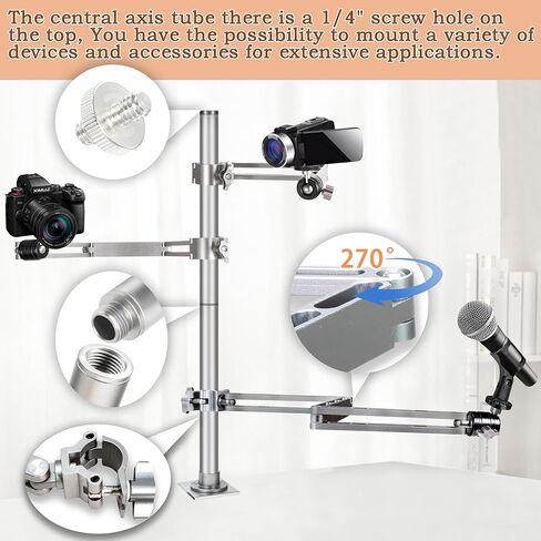 طقم حامل ذراع البث المباشر، حامل كاميرا ويب مرن مثبت على المكتب ومشبك ذراع الكاميرا، طقم بودكاست للضوء الحلقي/كاميرا DSLR/كاميرا الويب/إضاءة اللوحة in Kuwait