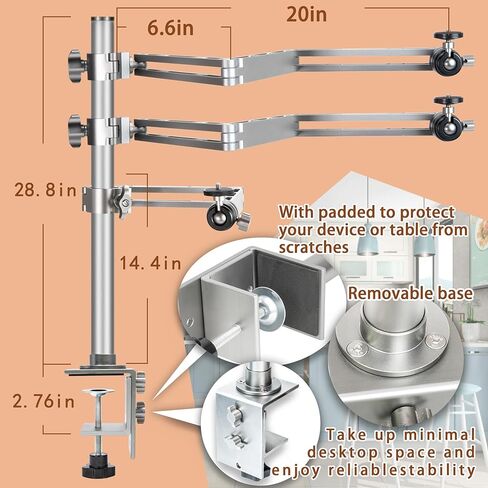 طقم حامل ذراع البث المباشر، حامل كاميرا ويب مرن مثبت على المكتب ومشبك ذراع الكاميرا، طقم بودكاست للضوء الحلقي/كاميرا DSLR/كاميرا الويب/إضاءة اللوحة in Kuwait
