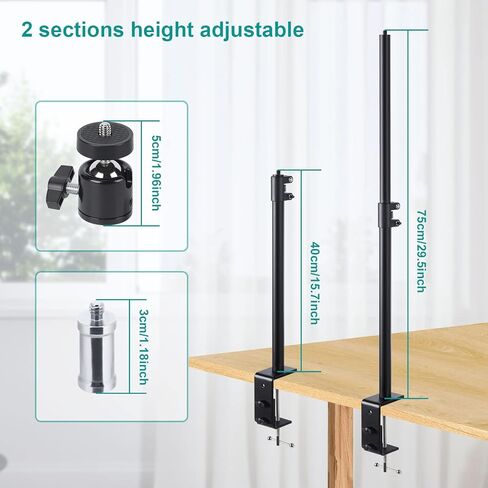 حامل مشبك C، حامل مشبك C مثبت على المكتب 1/4 بوصة رأس كروي قابل للدوران 360 درجة، حامل إضاءة قابل للتعديل 15.7 بوصة - 29.5 بوصة، مشبك C على الطاولة لكاميرا DSLR، ضوء حلقي، بث مباشر، صور فيديو in Kuwait