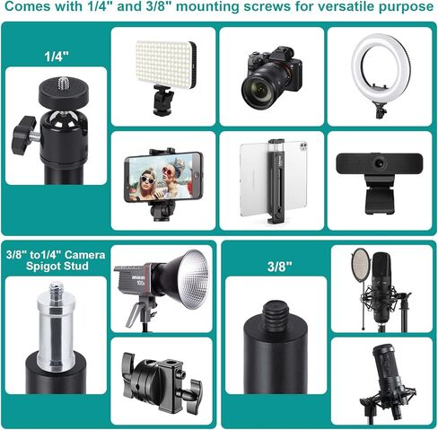 حامل مشبك C، حامل مشبك C مثبت على المكتب 1/4 بوصة رأس كروي قابل للدوران 360 درجة، حامل إضاءة قابل للتعديل 15.7 بوصة - 29.5 بوصة، مشبك C على الطاولة لكاميرا DSLR، ضوء حلقي، بث مباشر، صور فيديو in Kuwait