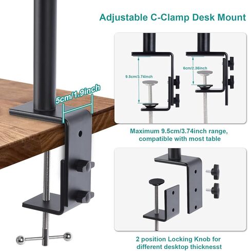 حامل مشبك C، حامل مشبك C مثبت على المكتب 1/4 بوصة رأس كروي قابل للدوران 360 درجة، حامل إضاءة قابل للتعديل 15.7 بوصة - 29.5 بوصة، مشبك C على الطاولة لكاميرا DSLR، ضوء حلقي، بث مباشر، صور فيديو in Kuwait