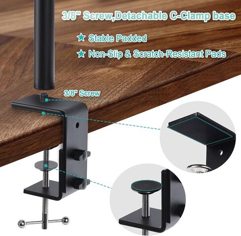 حامل مشبك C، حامل مشبك C مثبت على المكتب 1/4 بوصة رأس كروي قابل للدوران 360 درجة، حامل إضاءة قابل للتعديل 15.7 بوصة - 29.5 بوصة، مشبك C على الطاولة لكاميرا DSLR، ضوء حلقي، بث مباشر، صور فيديو in Kuwait