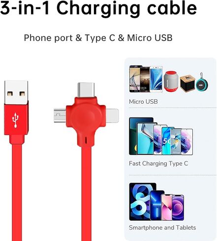 جارتموست 3 في 1 كابل شحن، ثلاثة في واحد كابل شحن قابل للسحب. نقل البيانات، يمكن استخدامه كمرآة، حامل للهاتف. متوافق مع الهاتف، أندرويد، الأجهزة اللوحية (أخضر) in Kuwait