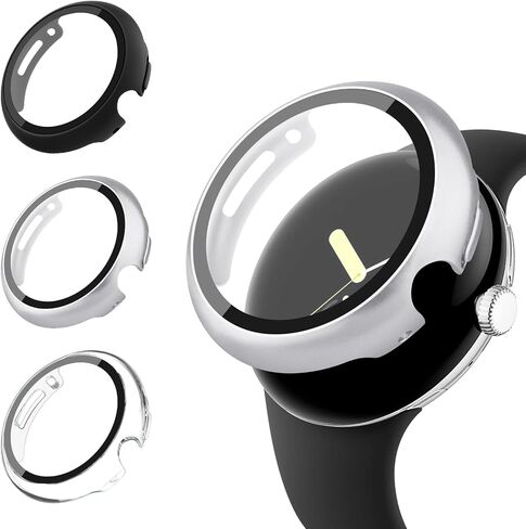 [3-Pack] Case for Google Pixel Watch 2/Pixel Watch Screen Protector with Tempered Glass, Hard PC All Around Coverage Protective Bumpers Cover for Google Pixel Watch 2023/2022 (Black+Gray+Green) in Kuwait