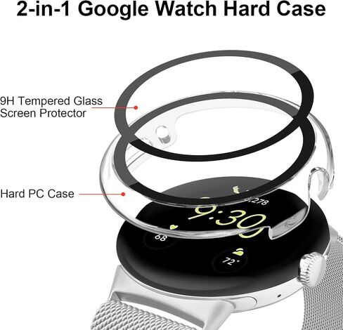 [3-Pack] Case for Google Pixel Watch 2/Pixel Watch Screen Protector with Tempered Glass, Hard PC All Around Coverage Protective Bumpers Cover for Google Pixel Watch 2023/2022 (Black+Gray+Green) in Kuwait