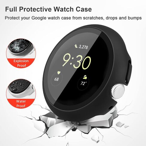 [3-Pack] Case for Google Pixel Watch 2/Pixel Watch Screen Protector with Tempered Glass, Hard PC All Around Coverage Protective Bumpers Cover for Google Pixel Watch 2023/2022 (Black+Gray+Green) in Kuwait