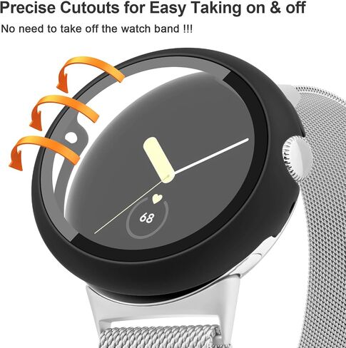 [3-Pack] Case for Google Pixel Watch 2/Pixel Watch Screen Protector with Tempered Glass, Hard PC All Around Coverage Protective Bumpers Cover for Google Pixel Watch 2023/2022 (Black+Gray+Green) in Kuwait
