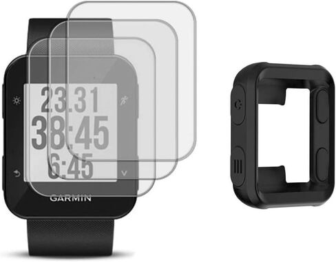 Watch Screen Protector (3 Pack) Compatible Garmin Forerunner 35 Tempered Glass Film Anti-Scratch High Definition Full Coverage and (1Pack) Silicone Case for Smart watch in Saudi Arabia