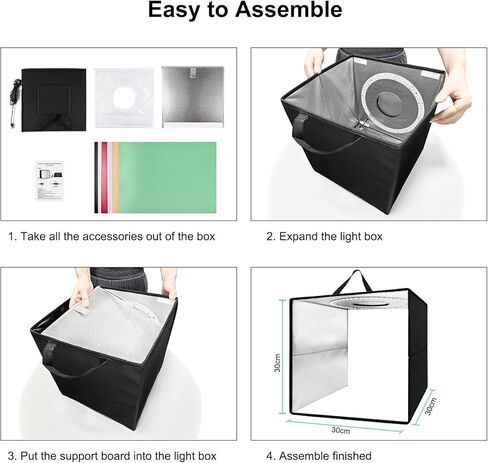 صندوق إضاءة محمول للتصوير الفوتوغرافي، صندوق إضاءة استوديو الصور، مجموعة خيمة تصوير احترافية مقاس 12 × 12 بوصة مع 120 مصباح LED + 6 خلفيات ملونة + قطعة قماش ناشرة للضوء - صندوق صور قابل للتعتيم لتصوير المنتج in Kuwait