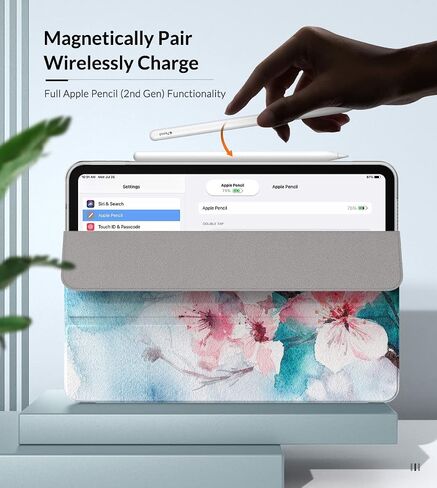 حافظة MoKo تناسب iPad Air الجيل الخامس/الرابع مقاس 10.9 بوصات 2022/2020، غطاء حامل ثلاثي الطي نحيف مع ظهر بلوري ناعم، تنبيه/غفو تلقائي، يدعم معرف اللمس وشحن قلم iPad الثاني، زهور عطرة in Kuwait