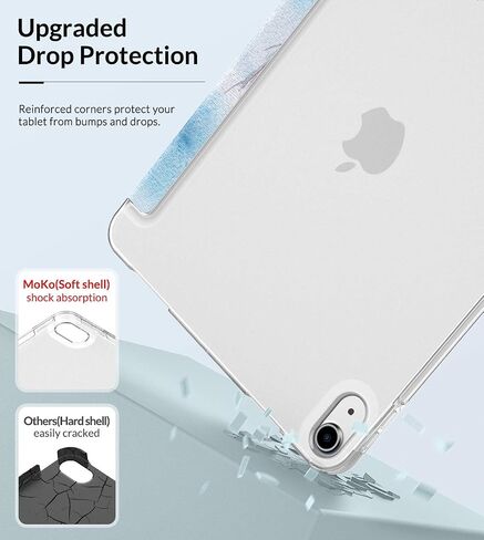 حافظة MoKo تناسب iPad Air الجيل الخامس/الرابع مقاس 10.9 بوصات 2022/2020، غطاء حامل ثلاثي الطي نحيف مع ظهر بلوري ناعم، تنبيه/غفو تلقائي، يدعم معرف اللمس وشحن قلم iPad الثاني، زهور عطرة in Kuwait