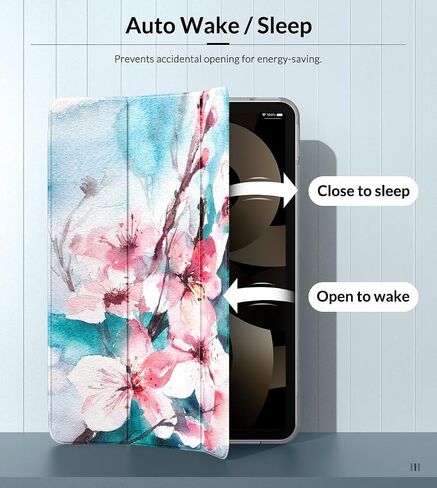 حافظة MoKo تناسب iPad Air الجيل الخامس/الرابع مقاس 10.9 بوصات 2022/2020، غطاء حامل ثلاثي الطي نحيف مع ظهر بلوري ناعم، تنبيه/غفو تلقائي، يدعم معرف اللمس وشحن قلم iPad الثاني، زهور عطرة in Kuwait