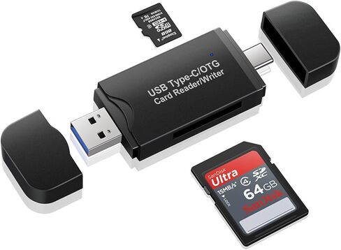iJiGui قارئ بطاقات SD 3 في 1، قارئ بطاقات من النوع C ومنفذ Micro USB 2.0، قارئ بطاقات الذاكرة، قارئ بطاقات SD/Micro SD للكمبيوتر والهواتف الذكية والكمبيوتر اللوحي مع وظيفة OTG in Kuwait