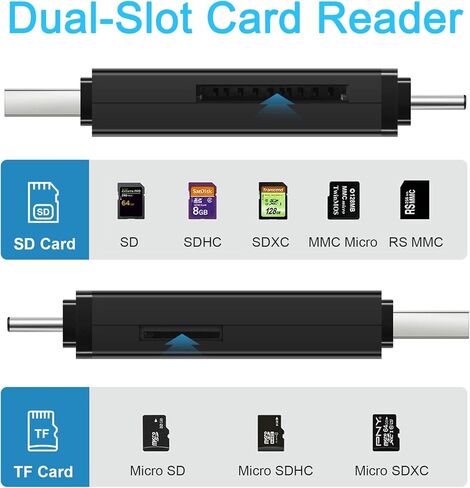 iJiGui قارئ بطاقات SD 3 في 1، قارئ بطاقات من النوع C ومنفذ Micro USB 2.0، قارئ بطاقات الذاكرة، قارئ بطاقات SD/Micro SD للكمبيوتر والهواتف الذكية والكمبيوتر اللوحي مع وظيفة OTG in Kuwait