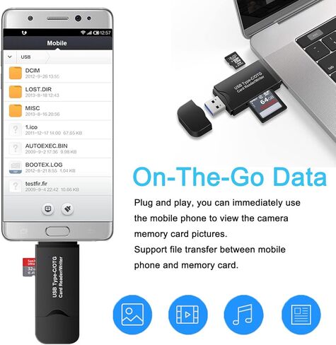 iJiGui قارئ بطاقات SD 3 في 1، قارئ بطاقات من النوع C ومنفذ Micro USB 2.0، قارئ بطاقات الذاكرة، قارئ بطاقات SD/Micro SD للكمبيوتر والهواتف الذكية والكمبيوتر اللوحي مع وظيفة OTG in Kuwait