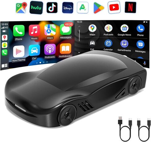 M CARKUMI محول Carplay اللاسلكي Android Auto وCarPlay AI Box Plug&Play اتصال تلقائي Carplay محول لاسلكي مع Netflix/YouTube/Google Play مناسب لسيارات CarPlay السلكية 2017+ OEM in Kuwait