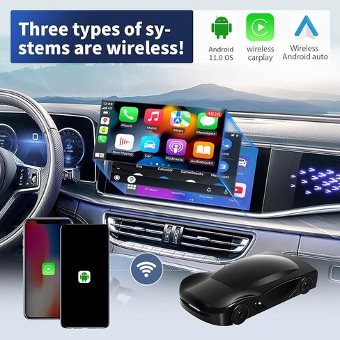 M CARKUMI محول Carplay اللاسلكي Android Auto وCarPlay AI Box Plug&Play اتصال تلقائي Carplay محول لاسلكي مع Netflix/YouTube/Google Play مناسب لسيارات CarPlay السلكية 2017+ OEM in Kuwait